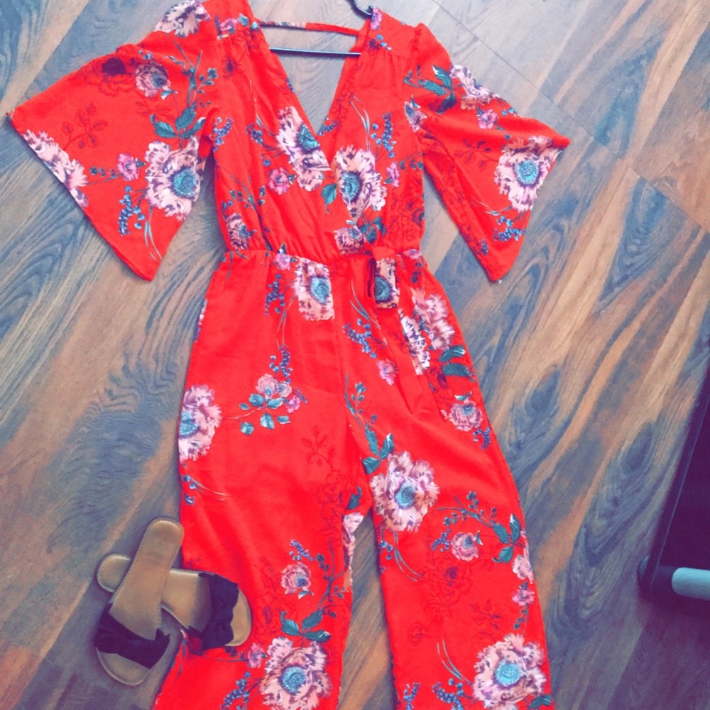 Bailey Blue :Red Floral Jumpsuit